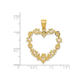 14k Yellow Gold Heart Pendant with Floral Motif and Vintage Scrollwork Design