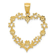 14k Yellow Gold Heart Pendant with Floral Motif and Vintage Scrollwork Design