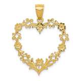 14k Yellow Gold Heart Pendant with Floral Motif and Vintage Scrollwork Design