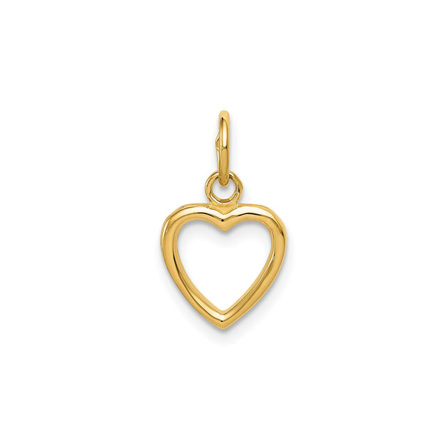 14k Yellow Gold Open Heart Pendant, Minimalist Flat Design Charm for Women