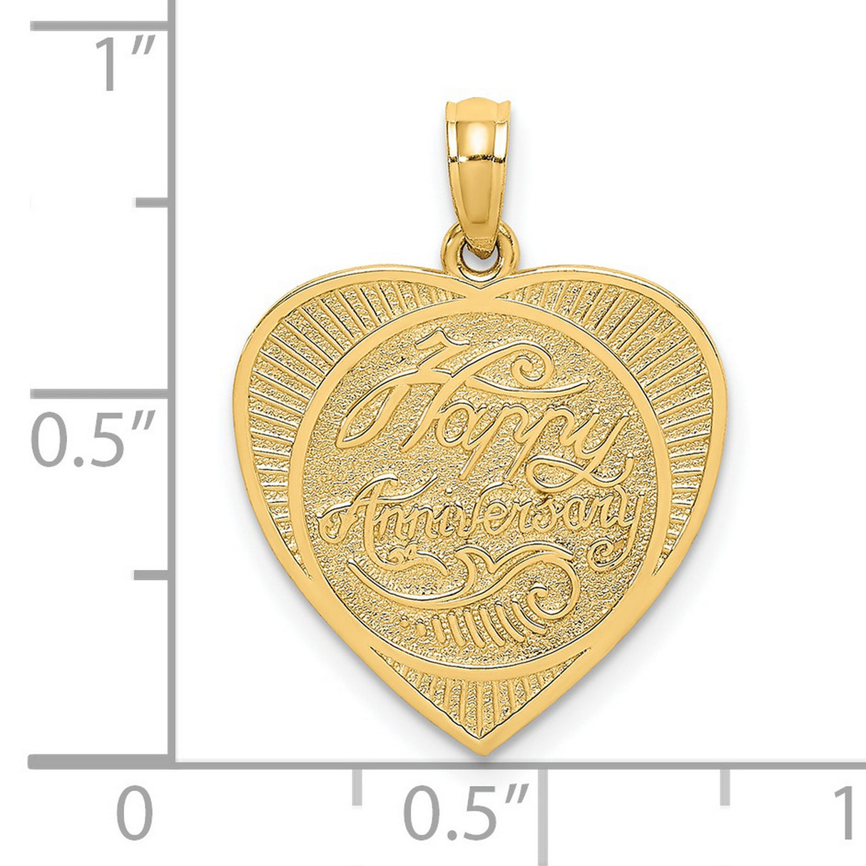 14k Yellow Gold Heart Shaped Pendant with Happy Anniversary Message for Women