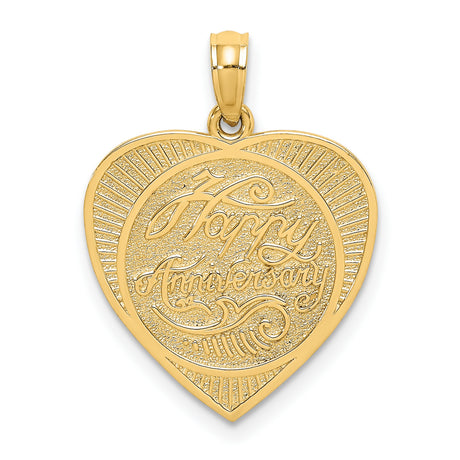 14k Yellow Gold Heart Shaped Pendant with Happy Anniversary Message for Women