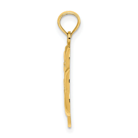14k Yellow Gold Shamrock Pendant with Lucky Horseshoe, Celtic Clover Design, St. Patricks Day Engraving