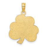14k Yellow Gold Shamrock Pendant with Lucky Horseshoe, Celtic Clover Design, St. Patricks Day Engraving