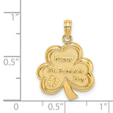 14k Yellow Gold Shamrock Pendant with Lucky Horseshoe, Celtic Clover Design, St. Patricks Day Engraving