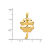 14k Yellow Gold Four Leaf Clover Pendant with Heart Shaped Design, Irish Good Luck Charm