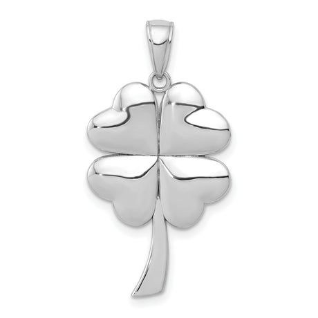 14k White Gold Four-Leaf Clover Pendant with Heart-Shaped Leaves, Celtic Good Luck Charm