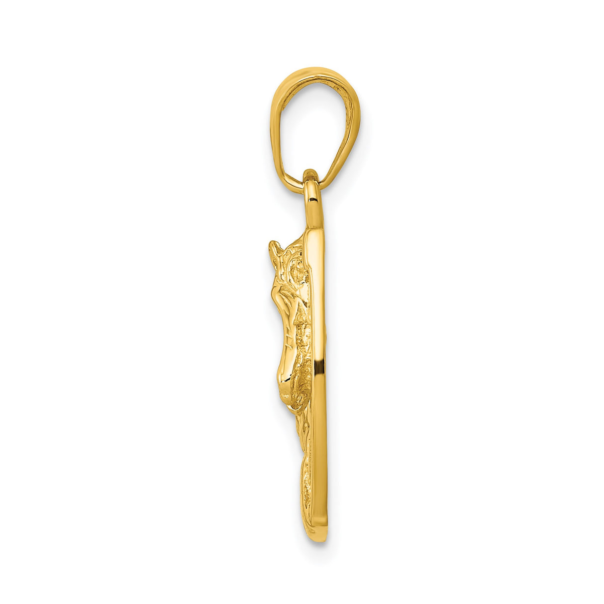 14k Yellow Gold Horse Head Pendant with Raised Horseshoe, Equestrian Western Style