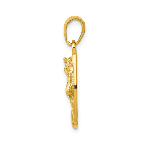 14k Yellow Gold Horse Head Pendant with Raised Horseshoe, Equestrian Western Style