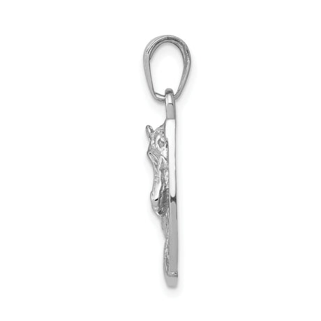 14k White Gold Horse Head Pendant with Lucky Horseshoe, Equestrian Western Style Charm