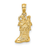 14k Yellow Gold Christmas Stocking Pendant with Toys, Stars, and Candy Cane