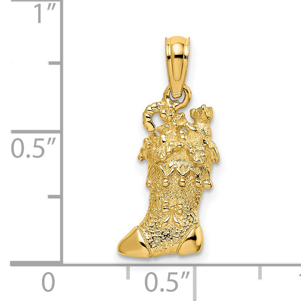 14k Yellow Gold Christmas Stocking Pendant with Toys, Stars, and Candy Cane