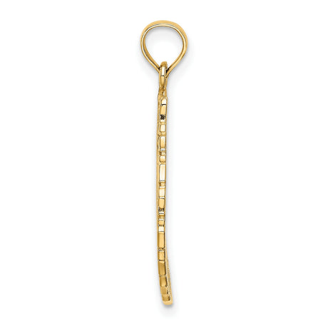 14k Yellow Gold Christmas Wreath Pendant with Holly Leaves, Bow and Bells, Satin Finish
