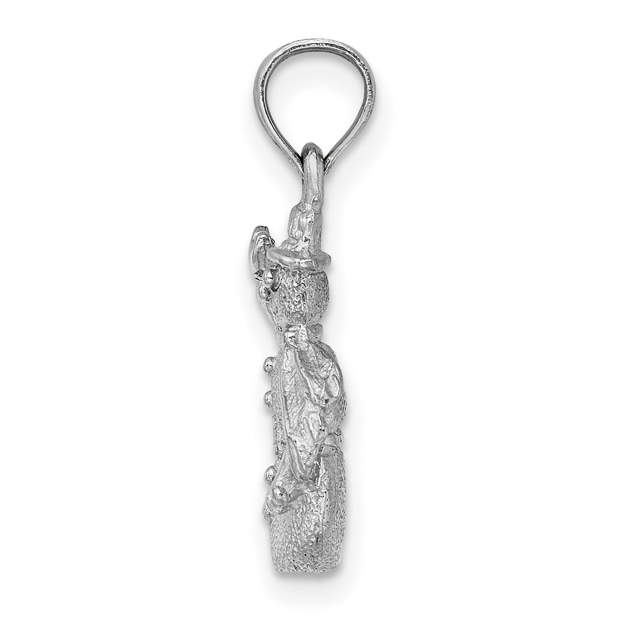 14k White Gold Snowman Pendant with Bird, Satin Finish, Scarf and Hat Detail, Holiday Charm