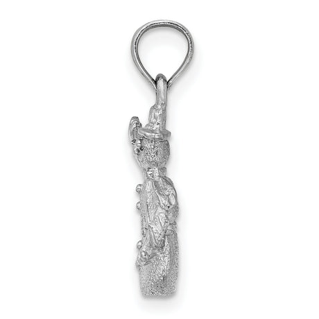 14k White Gold Snowman Pendant with Bird, Satin Finish, Scarf and Hat Detail, Holiday Charm