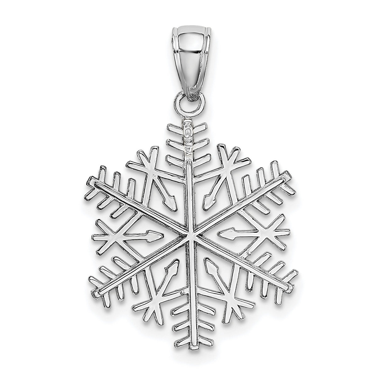 14k White Gold Snowflake Pendant, Symmetrical Winter Design, Minimalist Christmas Jewelry Charm