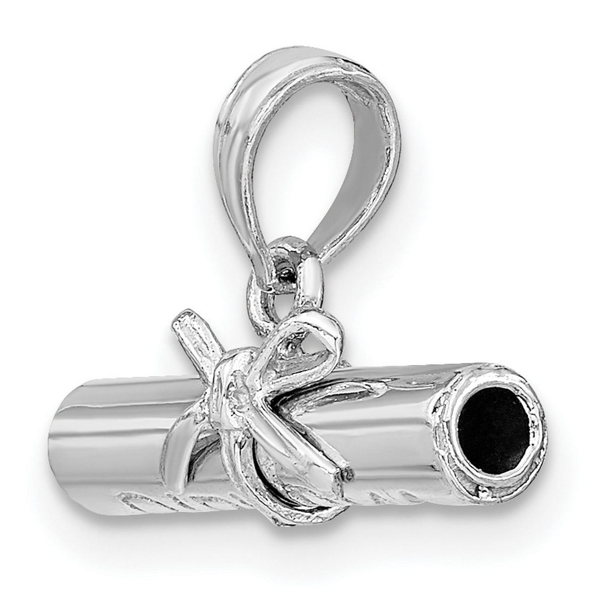 14k White Gold Diploma Scroll Pendant with Bow, Graduation Charm for Women