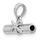 14k White Gold Diploma Scroll Pendant with Bow, Graduation Charm for Women