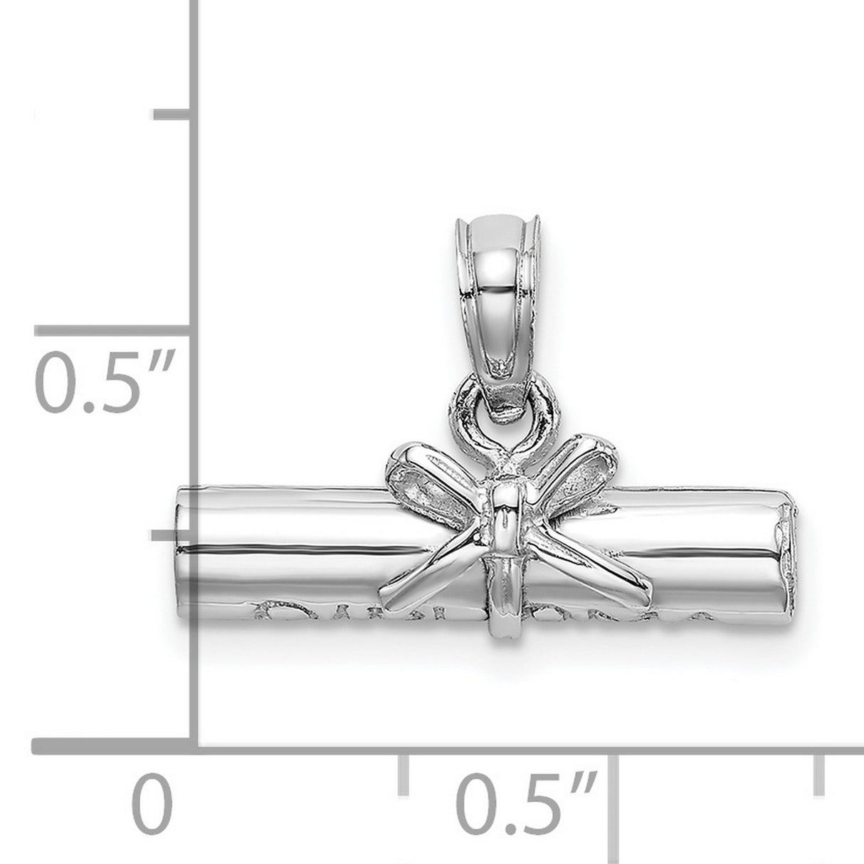 14k White Gold Diploma Scroll Pendant with Bow, Graduation Charm for Women