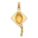 14k Yellow Gold Graduation Cap Pendant with Tassel, Academic Achievement Charm
