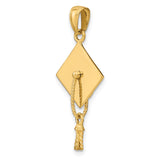 14k Yellow Gold Graduation Cap Pendant with Tassel, Academic Achievement Charm