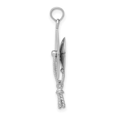 14k White Gold Graduation Cap Pendant with Tassel, Academic Achievement Charm