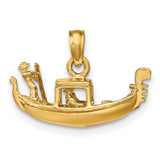 Solid Polished 3-D Gondola Charm Pendant in Real 14k Yellow Gold