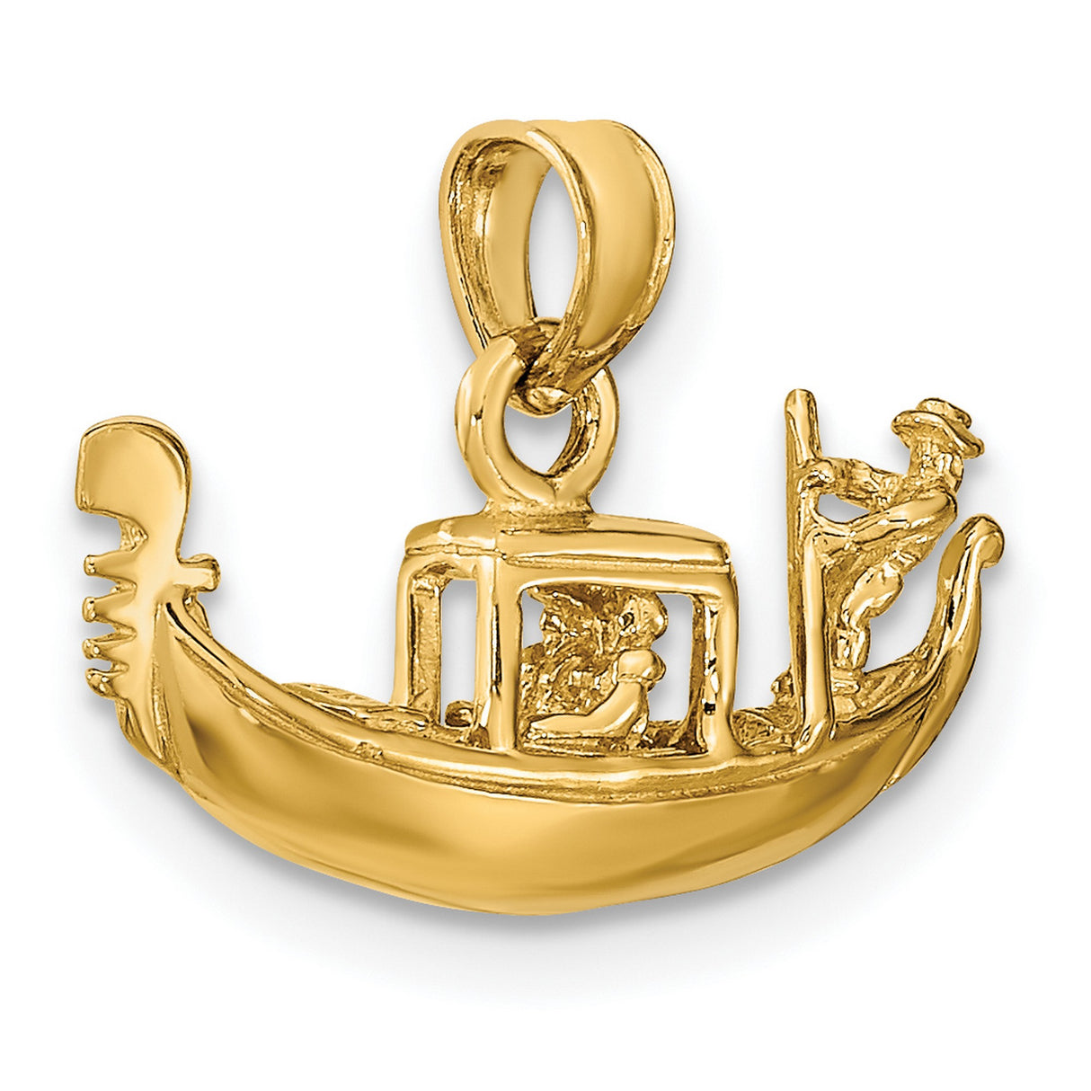 Solid Polished 3-D Gondola Charm Pendant in Real 14k Yellow Gold