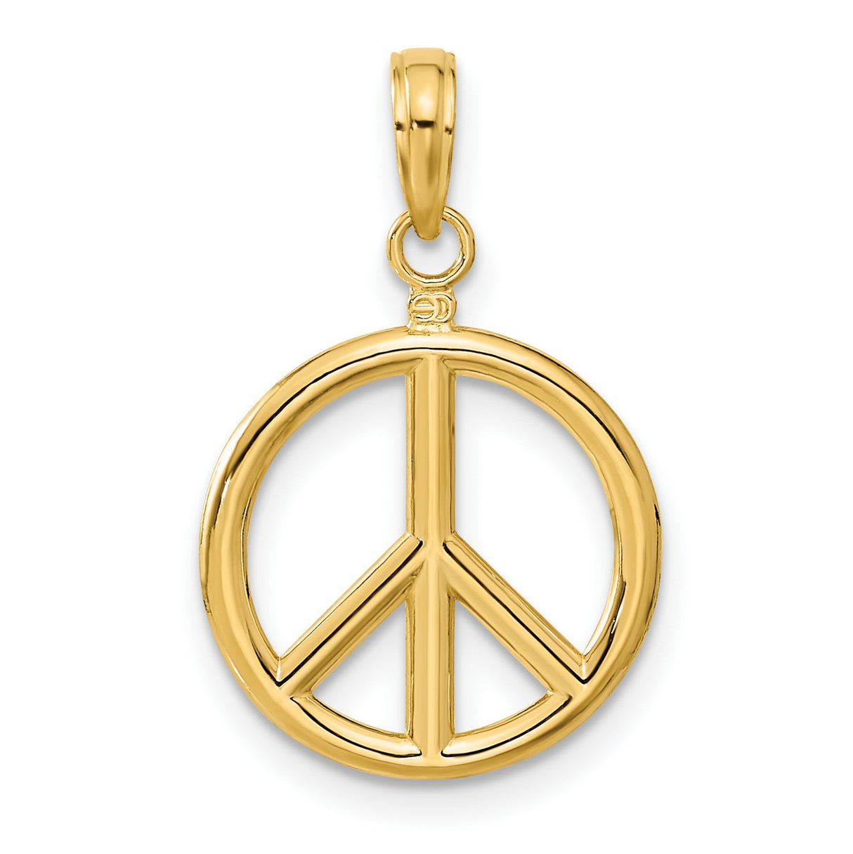 14k Yellow Gold Pendant with Open Cut Peace Sign Symbol, Unisex Boho Spiritual Design