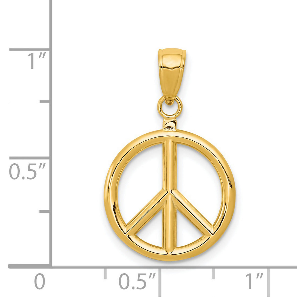 14k Yellow Gold Pendant with Open Cut Peace Sign Symbol, Unisex Boho Spiritual Design