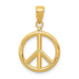 14k Yellow Gold Pendant with Open Cut Peace Sign Symbol, Unisex Boho Spiritual Design