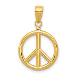 14k Yellow Gold Pendant with Open Cut Peace Sign Symbol, Unisex Boho Spiritual Design