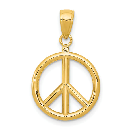 14k Yellow Gold Pendant with Open Cut Peace Sign Symbol, Unisex Boho Spiritual Design