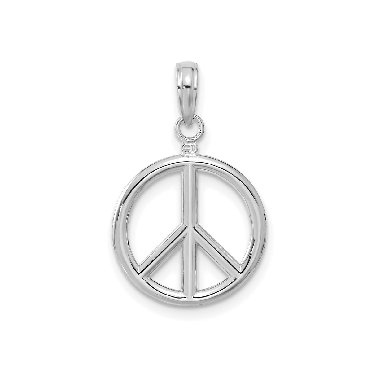 14k White Gold Peace Sign Pendant, Open Circle Symbol of Harmony and Unity, Minimalist Charm