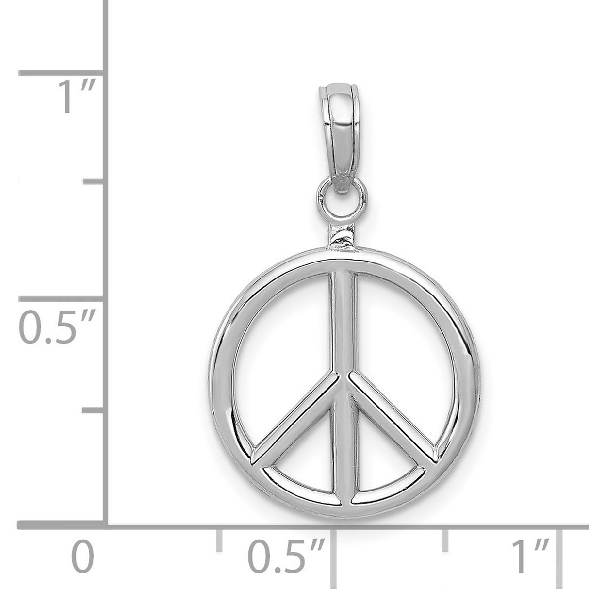 14k White Gold Peace Sign Pendant, Open Circle Harmony Symbol, Boho Retro Style Jewelry
