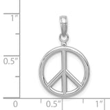 14k White Gold Peace Sign Pendant, Open Circle Harmony Symbol, Boho Retro Style Jewelry