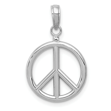 14k White Gold Peace Sign Pendant, Open Circle Symbol of Harmony and Unity, Minimalist Charm
