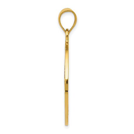 14k Yellow Gold Peace Sign Pendant with Laurel Leaf Detail, Unisex Boho Style