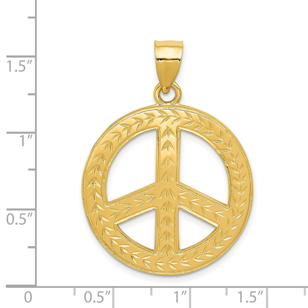 14k Yellow Gold Peace Sign Pendant with Laurel Leaf Detail, Unisex Boho Style