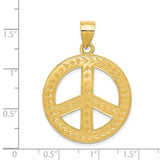 14k Yellow Gold Peace Sign Pendant with Laurel Leaf Detail, Unisex Boho Style