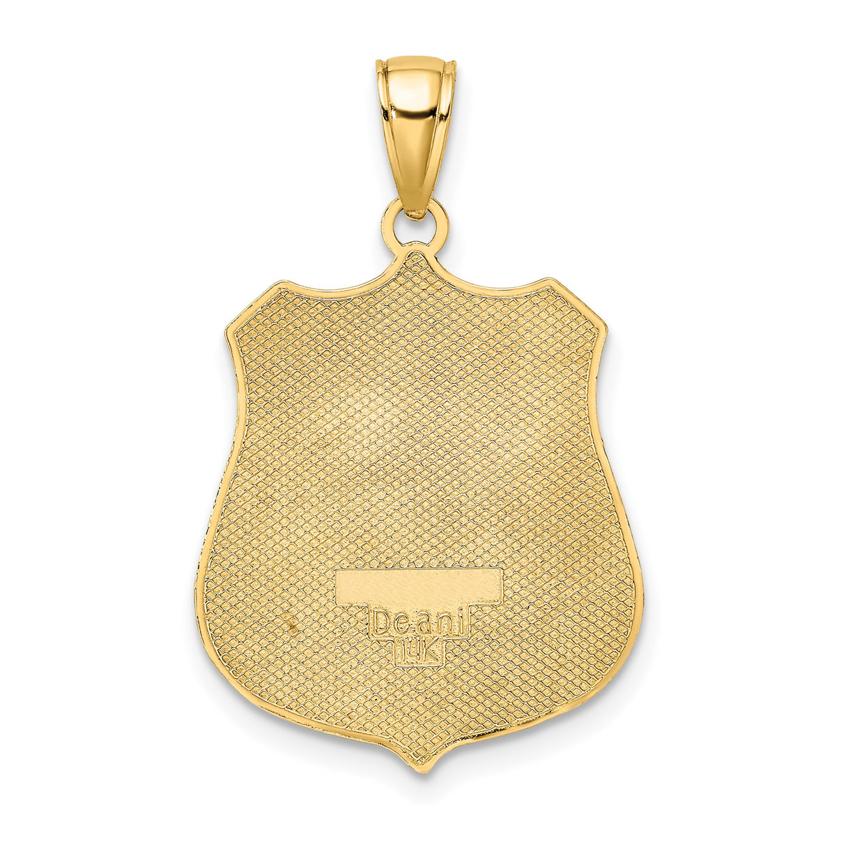 14k Yellow Gold Police Badge Pendant with Boy and Girl Holding Flag, Unisex Charm