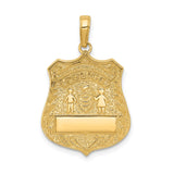 14k Yellow Gold Police Badge Pendant with Boy and Girl Holding Flag, Unisex Charm