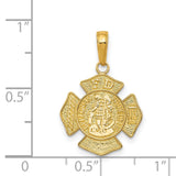 Saint Florian Protect Us Words Firefighter Badge Charm Pendant in Real 14k Yellow Gold