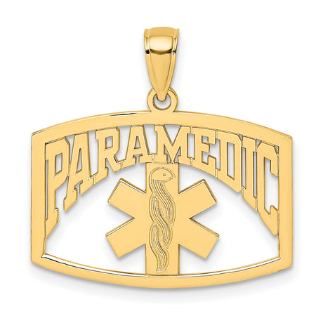 14k Yellow Gold Paramedic Pendant with Star of Life and Rod of Asclepius Symbol, Unisex