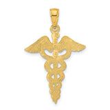 14k Yellow Gold Caduceus Pendant with Two Snakes and Winged Staff Symbol
