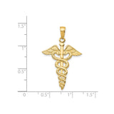 14k Yellow Gold Caduceus Pendant with Two Snakes and Winged Staff Symbol