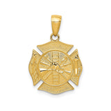 14k Yellow Gold Firefighter Maltese Cross Pendant with Helmet and Axe Symbols