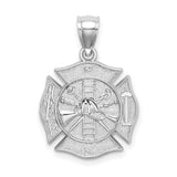 14k White Gold Firefighter Maltese Cross Pendant with Fire Helmet, Ladder, and Tools