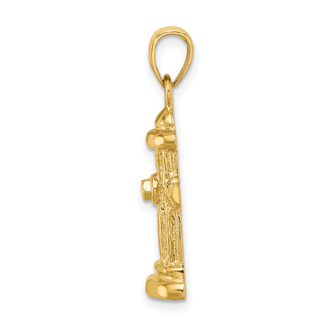 14k Yellow Gold Fire Hydrant Pendant, Open Back Design, Firefighter Heroism Charm for Men or Unisex