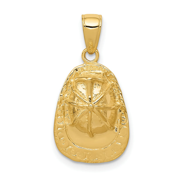 Firefighter Hat in Solid 3-D Polished 14k Yellow Gold Charm Pendant in Real 14k Yellow Gold